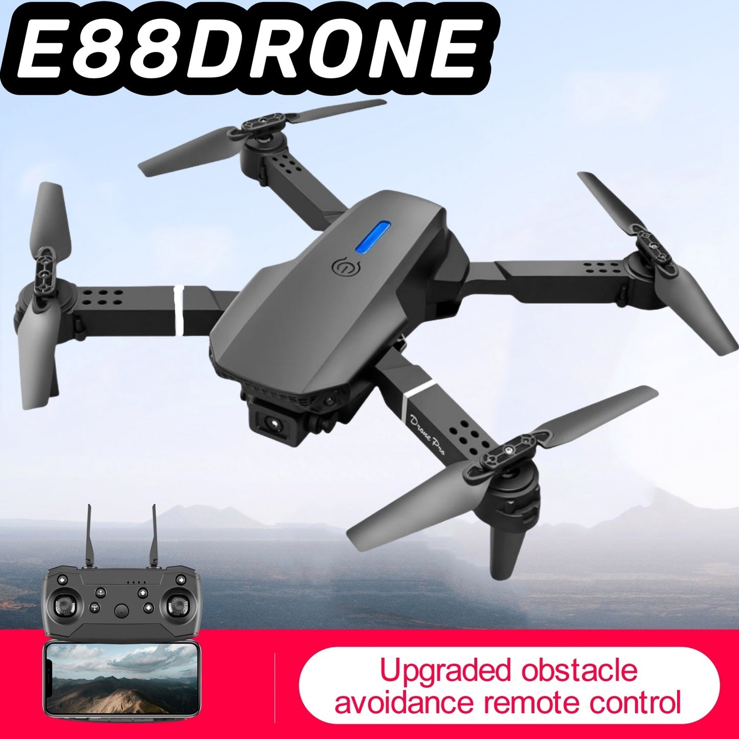 The Battery Configuration Of The E88 Smart Camera Drone Features Real-time Image Transmission From A Single Camera. It Has One-click Touch And Landing Functions. This Is A Foldable Remote-controlled D